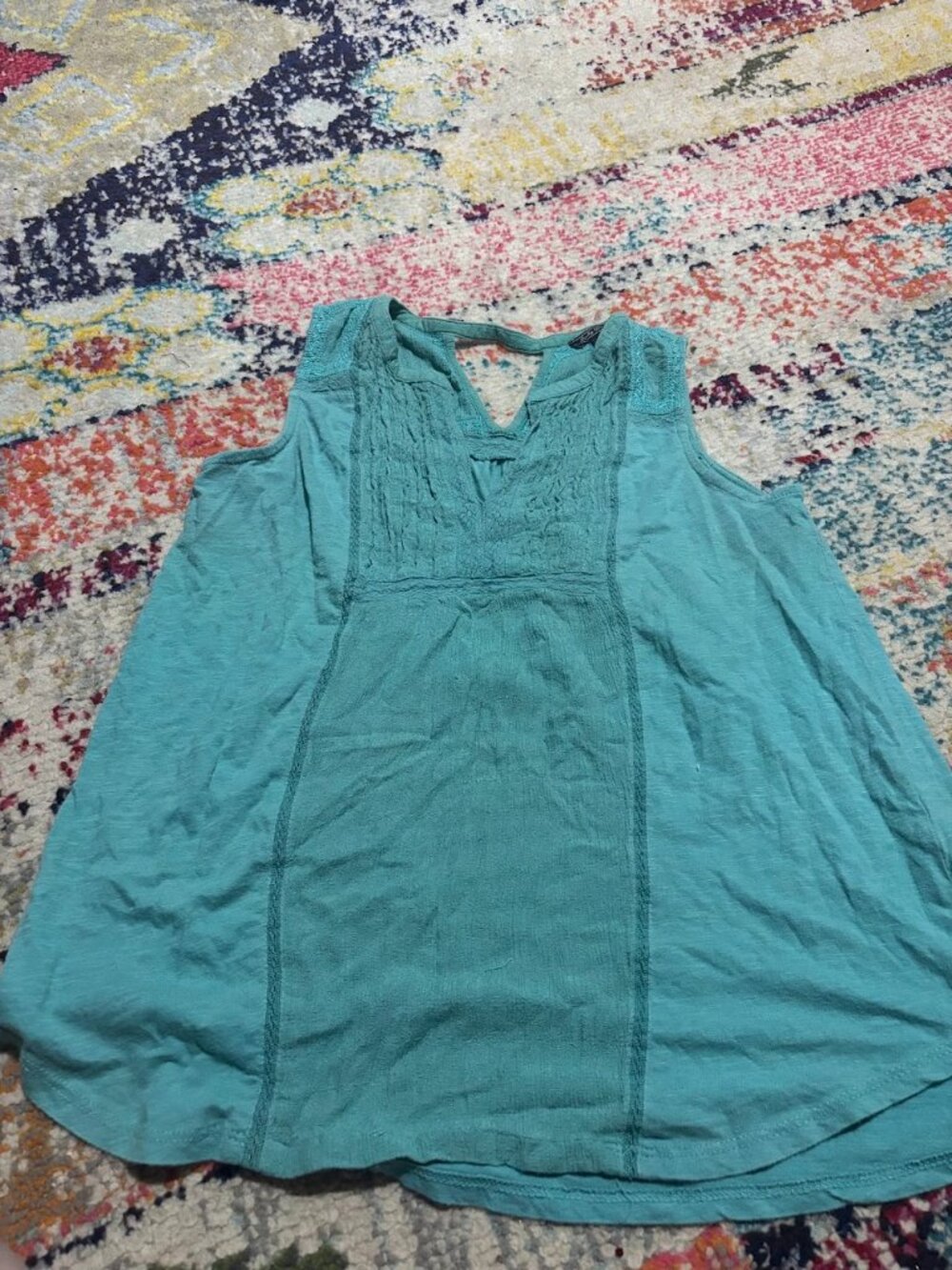 Aqua Teal Boho Lace Embroidered Lucky Brand Tank Top